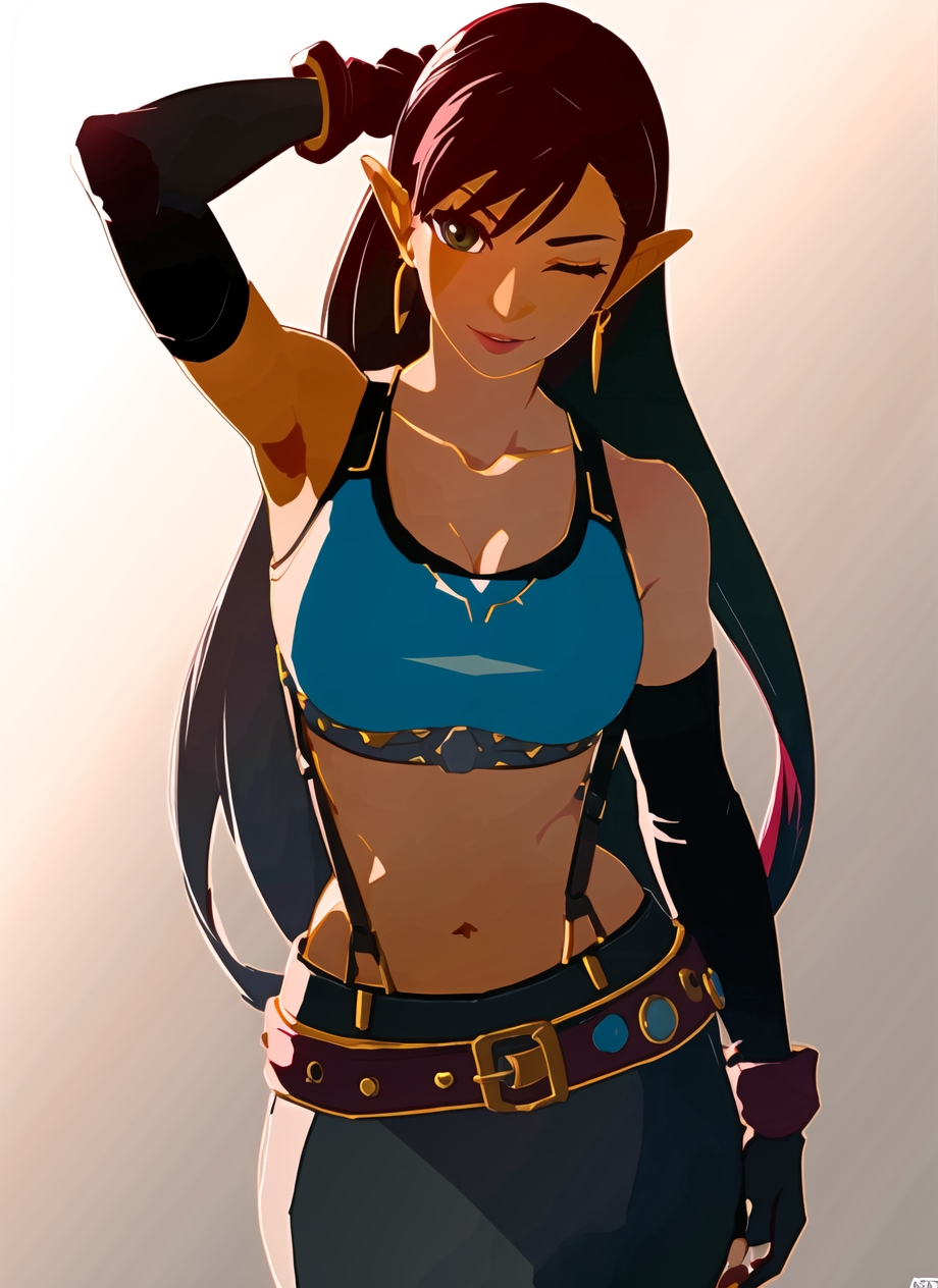3978521425-3357242143-botw style, tifa lockhart, 1girl, thick lips, arm up, armpits, artist name, belt, black hair, breasts, brown eyes, cleavage, clo.png